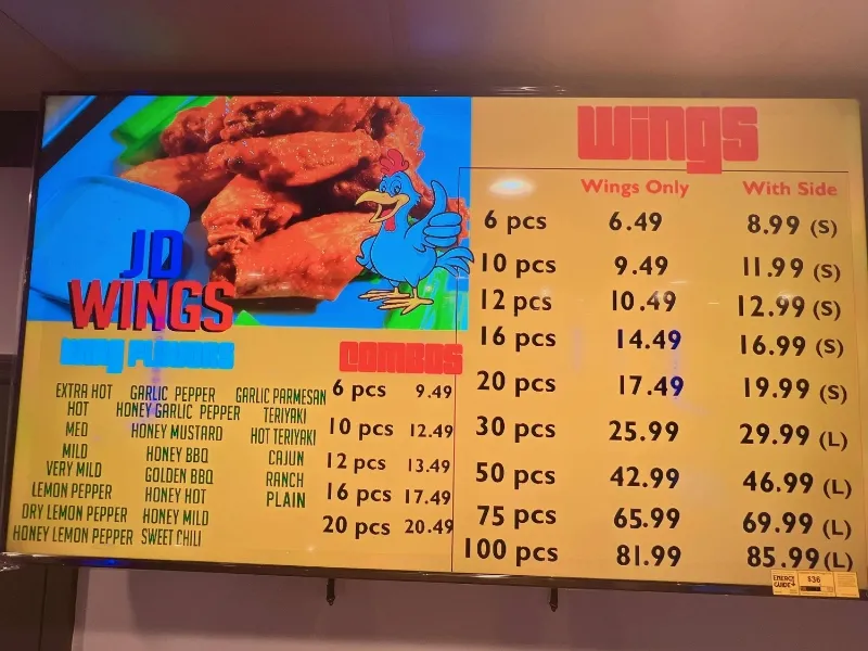 Wings menu showing flavors, prices and combo options at JD WINGS, an Fast food Restaurant in Columbus